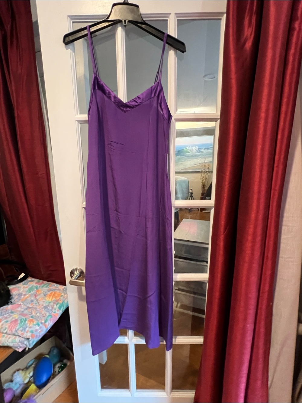 Satin V-Neck Slip Chemise in Purple